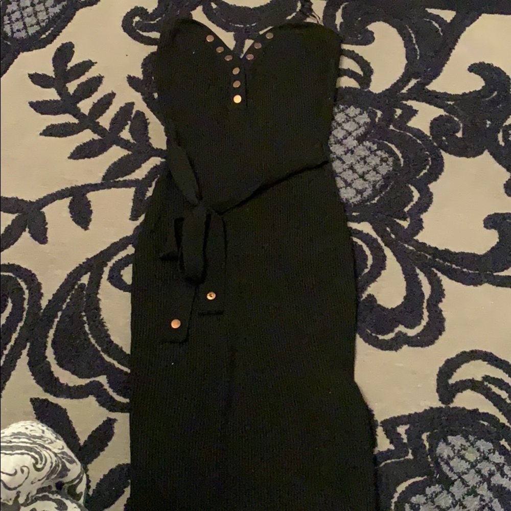 Tight black button body con dress